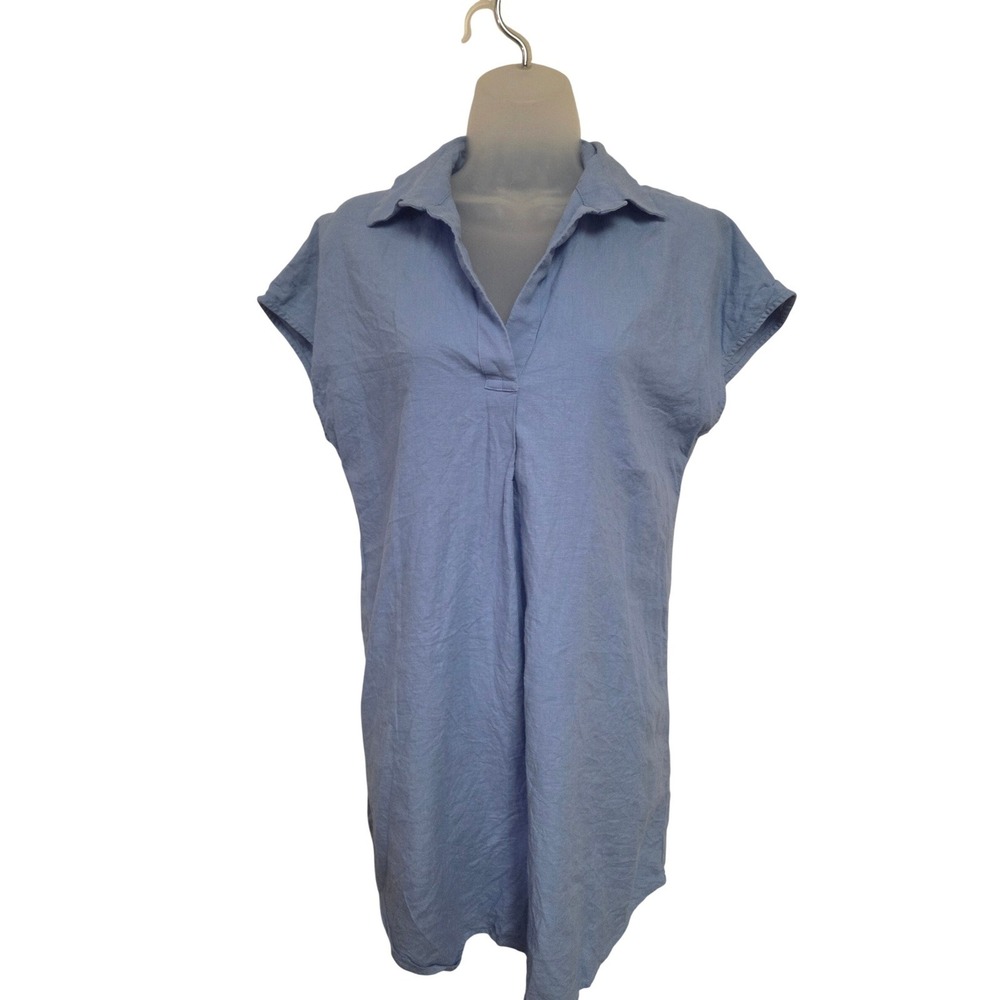 Banana Republic Linen Blend Shirt Dress Blue Short Sleeve Collared Size‎ S